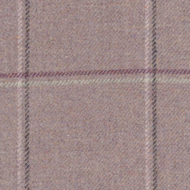 Muted berry-taupe herringbone weave with plum and pale sage windowpane lines