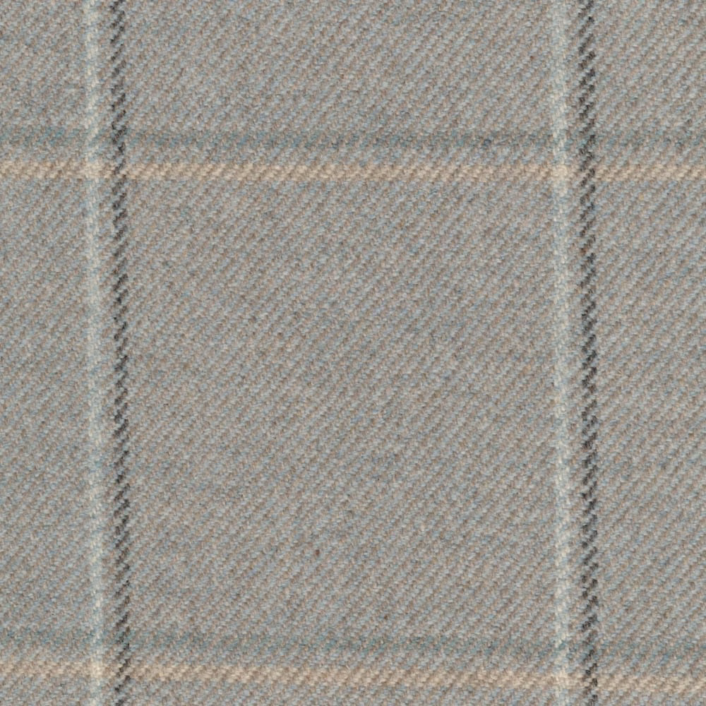 Mottled grey-taupe herringbone with muted blue-green and cream windowpane stripes