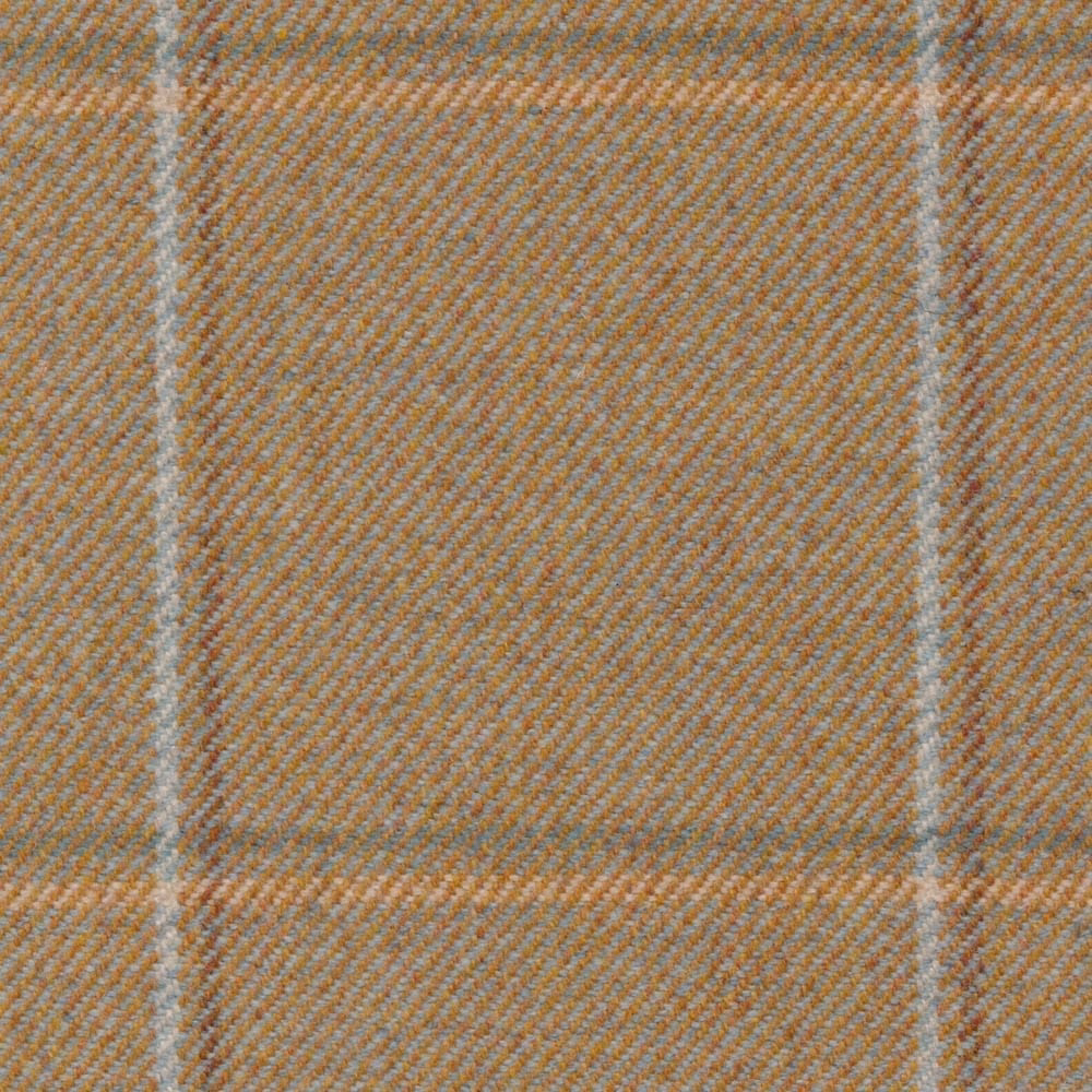 Muted moss herringbone weave with ochre and blue-grey checked lines