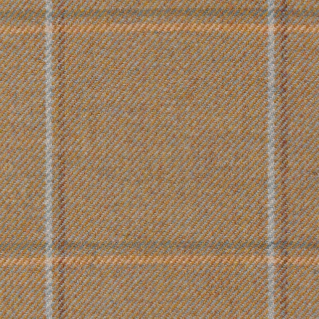Muted moss herringbone weave with ochre and blue-grey checked lines