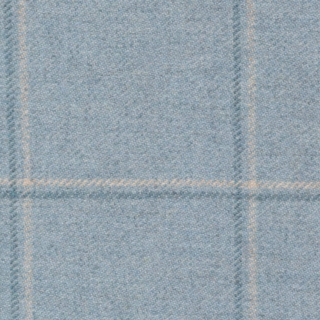 Pale blue-grey woven fabric with warm cream windowpane lines and fine textured weave