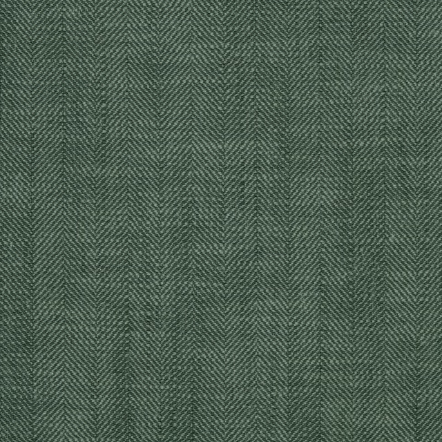 Forest green herringbone-style woven fabric swatch with fine diagonal texture