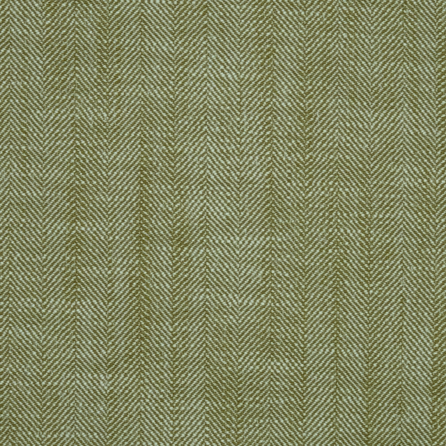 Muted pea-green herringbone check fabric with a fine woven texture