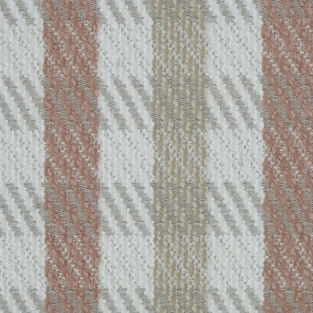 Close-up of blush pink and ivory striped woven fabric with textured slub