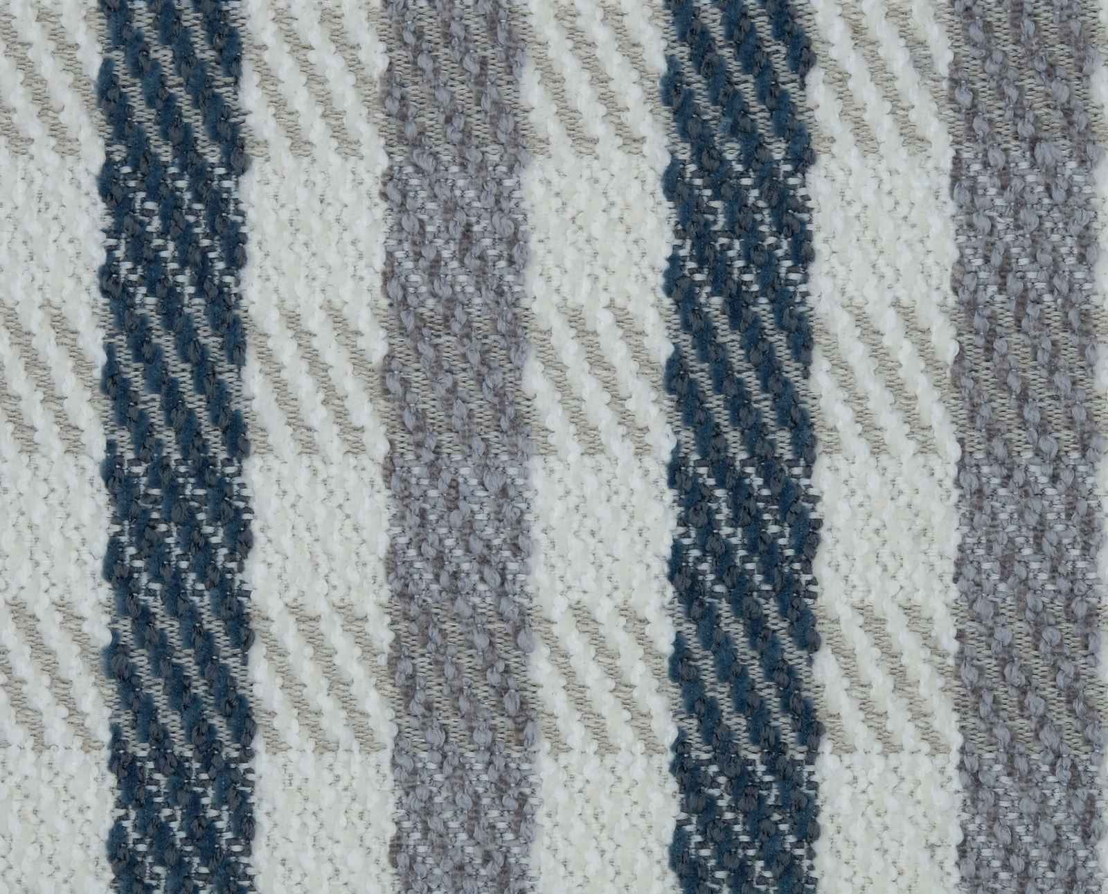Close-up of woven Hampton gingham stripe in petrol blue, grey and ivory