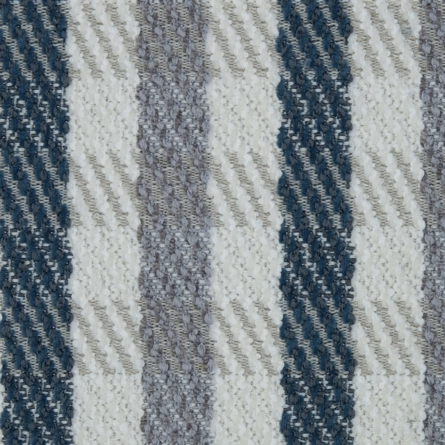 Close-up of woven Hampton gingham stripe in petrol blue, grey and ivory