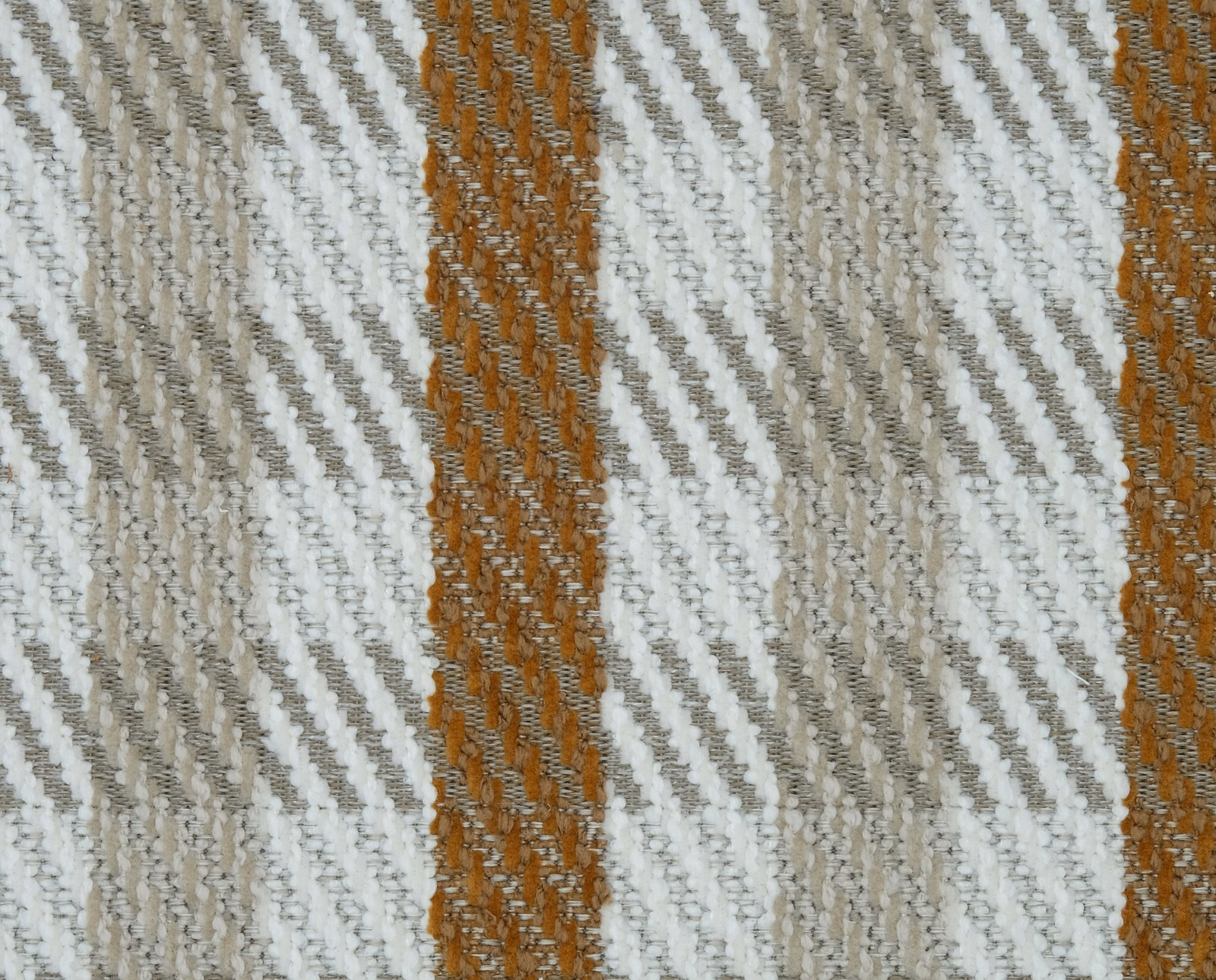 Close-up of rust, ivory and oat gingham weave with chunky textured stripes