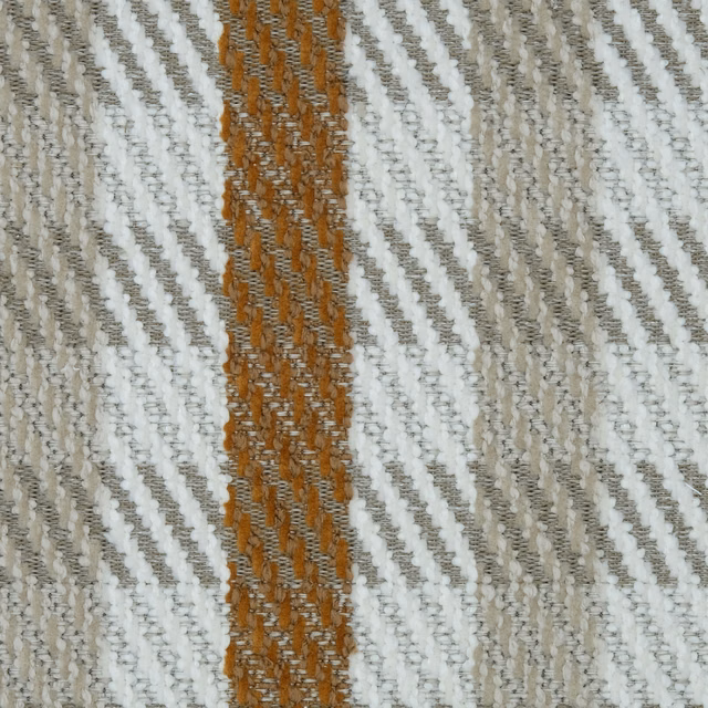 Close-up of rust, ivory and oat gingham weave with chunky textured stripes