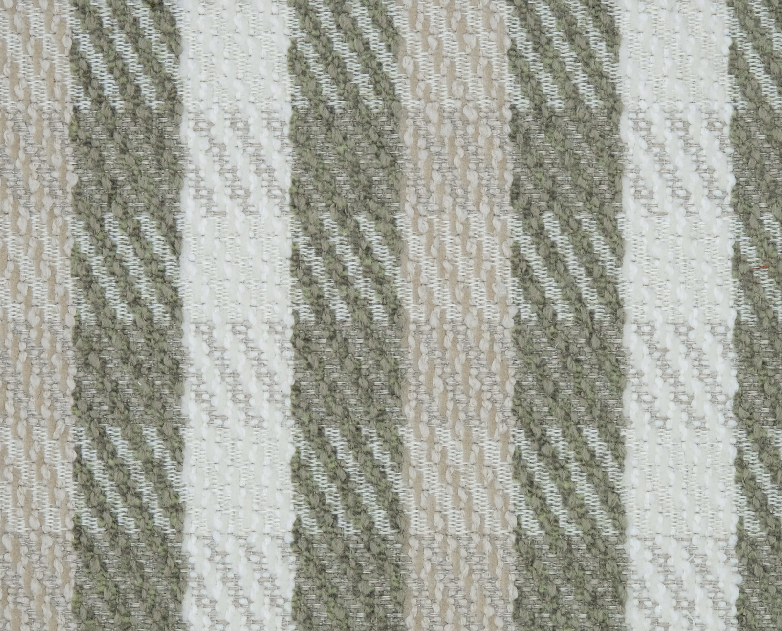 Woven sage and ivory striped gingham fabric with textured diagonal pattern