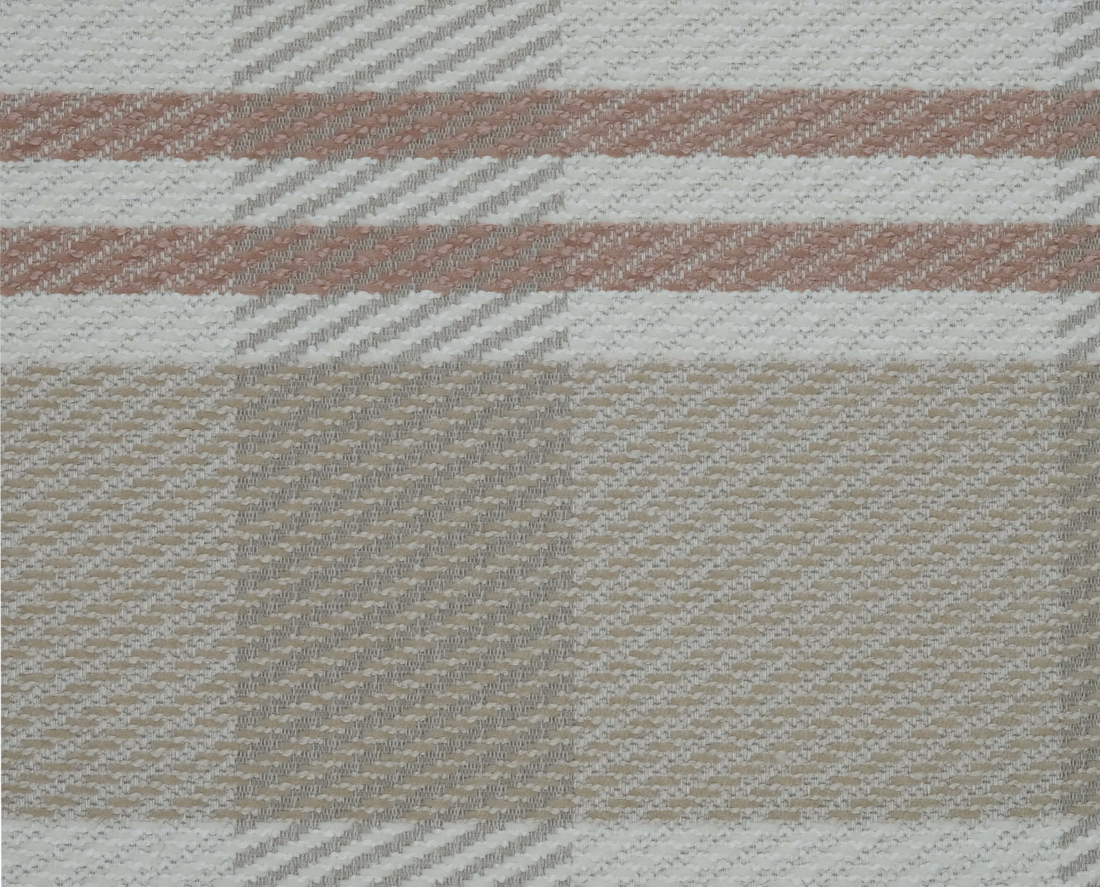 Large blush, cream and taupe checked fabric with a softly textured woven surface