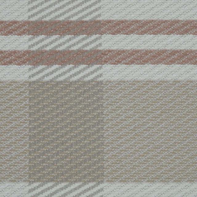 Large blush, cream and taupe checked fabric with a softly textured woven surface