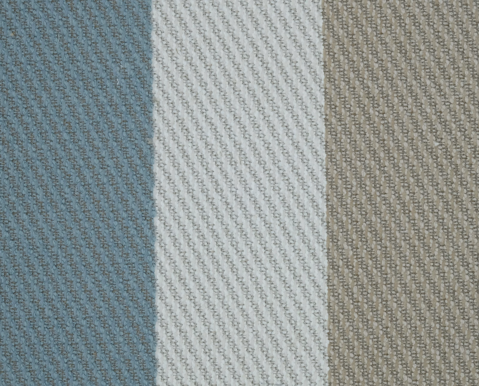 Three vertical woven stripes in oatmeal beige, ivory and dusty blue-grey