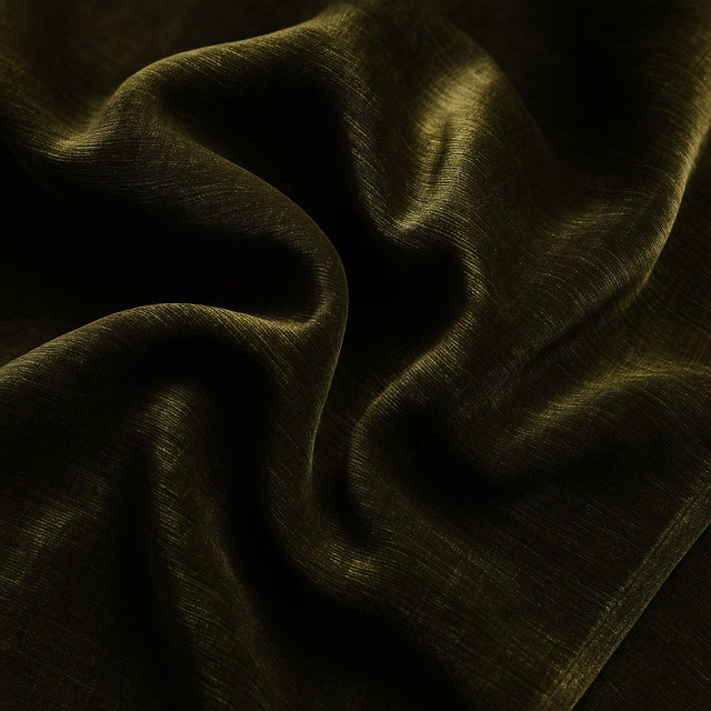 Deep dark olive plain fabric with a soft silky sheen and folded drape