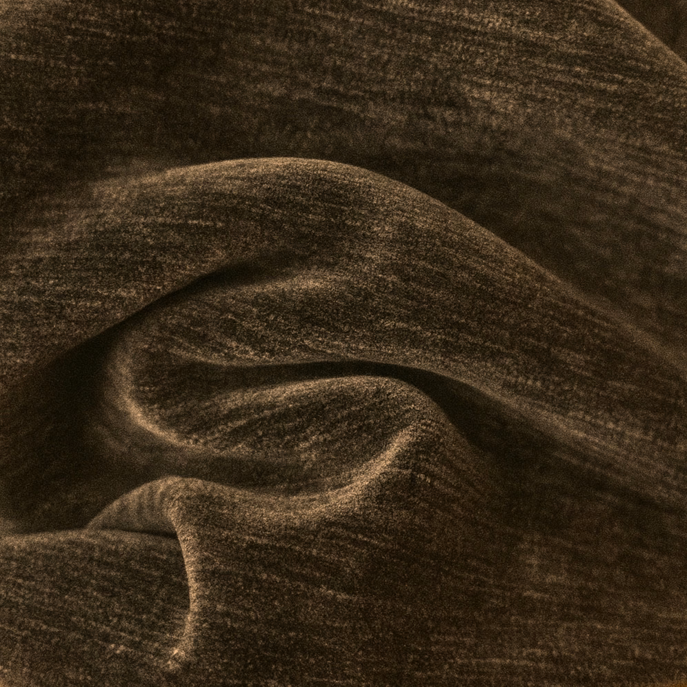 Deep cocoa brown plain fabric with a softly mottled, brushed texture