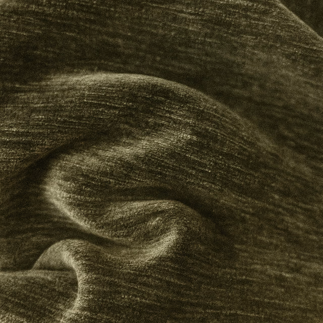 Close-up of a folded olive green plain fabric with soft sheen and fine striations