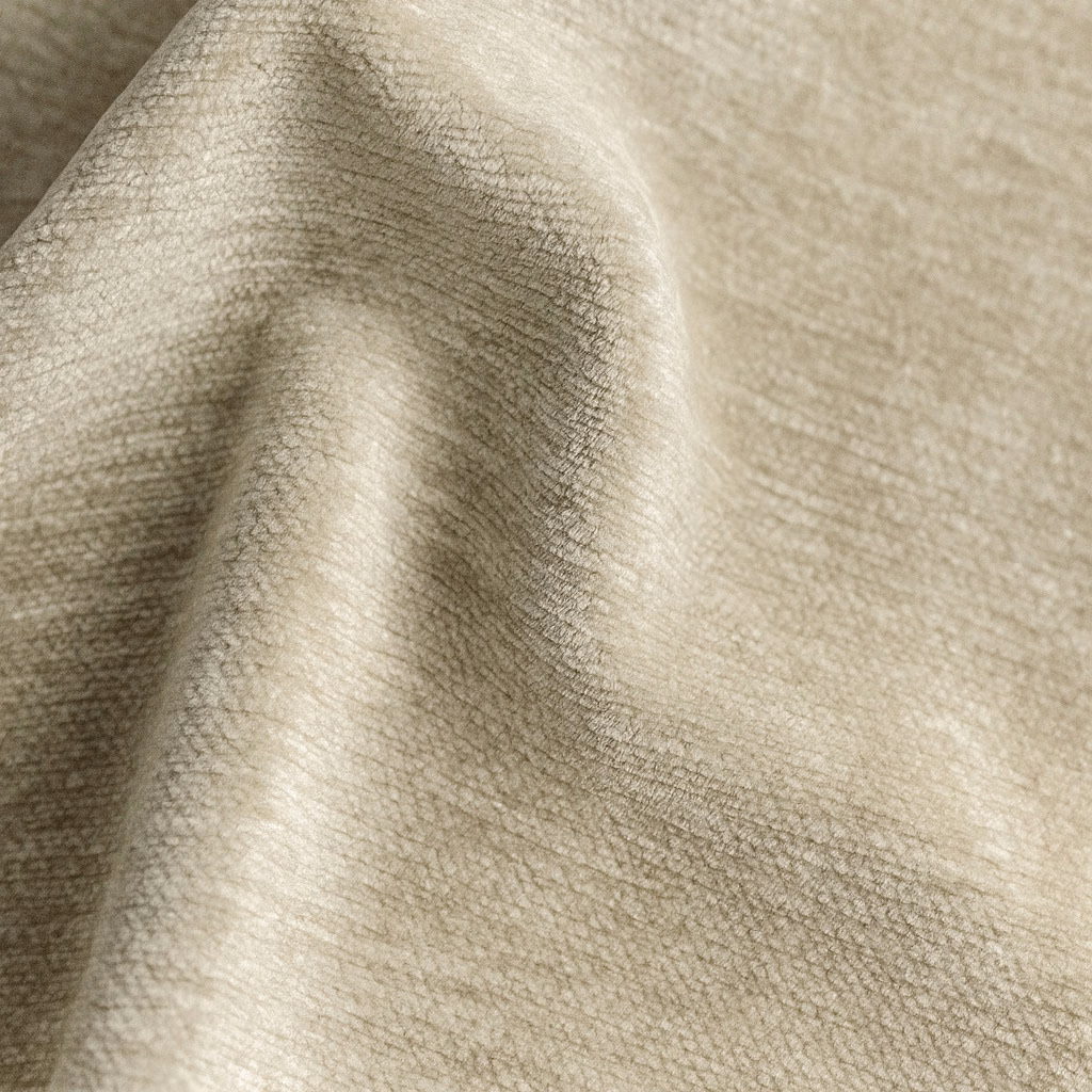 Folded stone-taupe plain fabric with a soft, textured weave and gentle sheen
