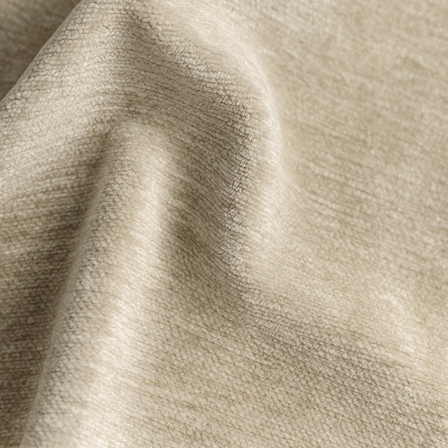 Folded stone-taupe plain fabric with a soft, textured weave and gentle sheen