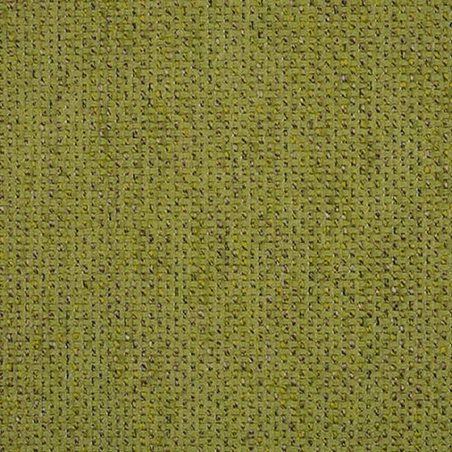 Close-up of lime green woven fabric with tiny dark flecks and a compact plain texture