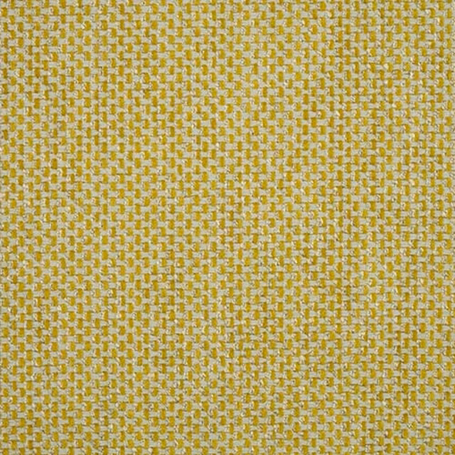 Close-up of a small-textured ochre yellow plain woven fabric swatch