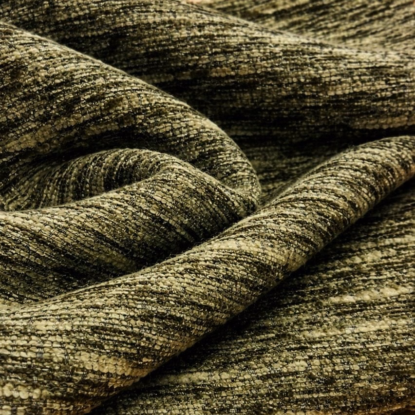 Mottled sage olive plain weave upholstery fabric with textured slub finish