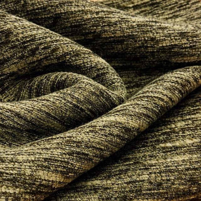 Mottled sage olive plain weave upholstery fabric with textured slub finish
