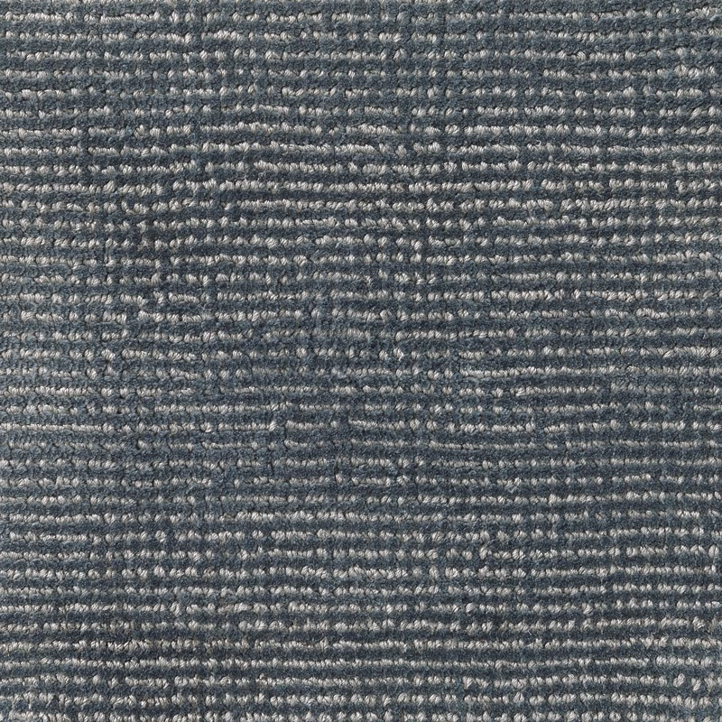 Cool slate blue-grey carpet with dense nubby horizontal rows and pale flecks