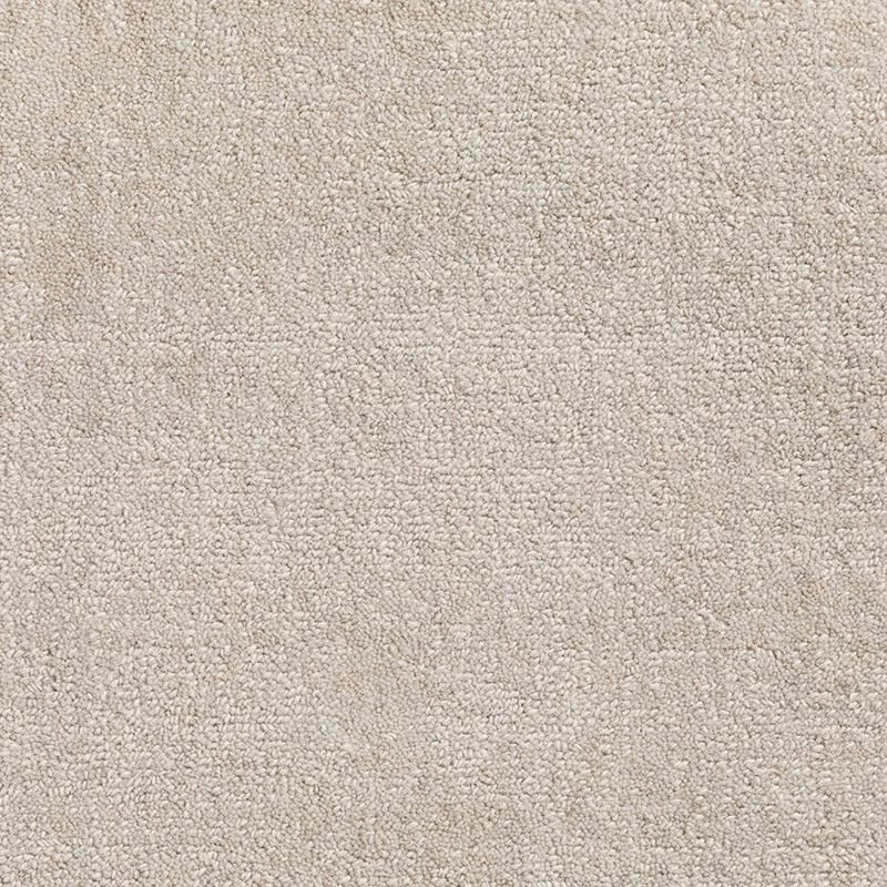 Pale feather-beige carpet swatch with dense nubby loops and subtle tonal flecks