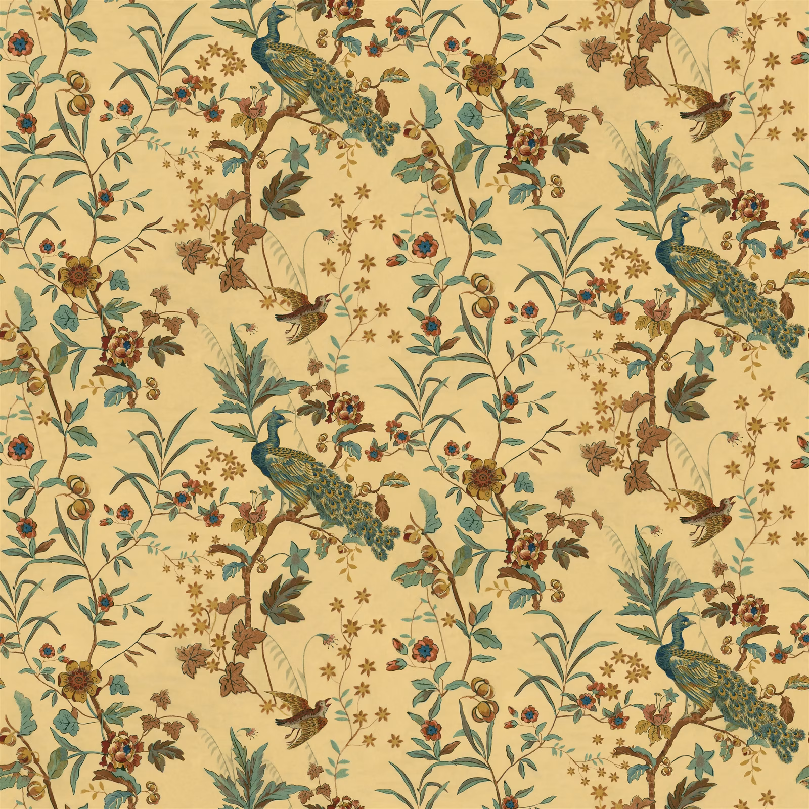 Peacock Toile Sepia fabric
