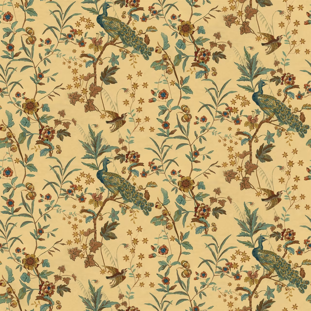 Peacock Toile Sepia fabric