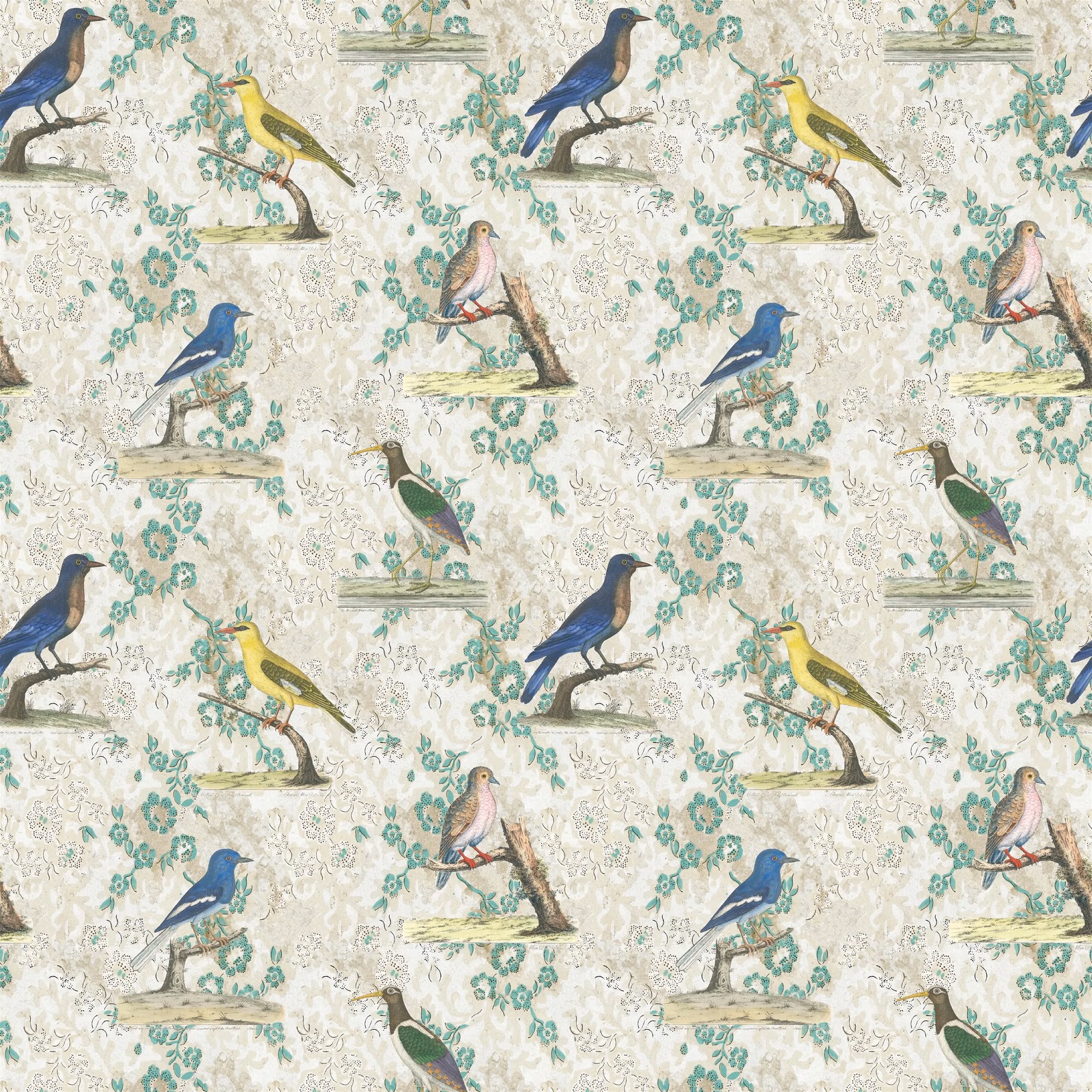 Wallpaper Birds Parchment fabric