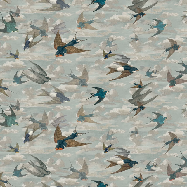 Chimney Swallows Sky Blue fabric