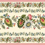 Folk Flower Wide Border Parchment fabric