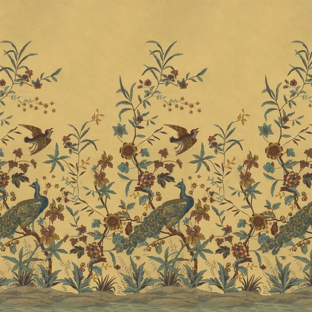 Peacock Toile Scene 1 Sepia fabric