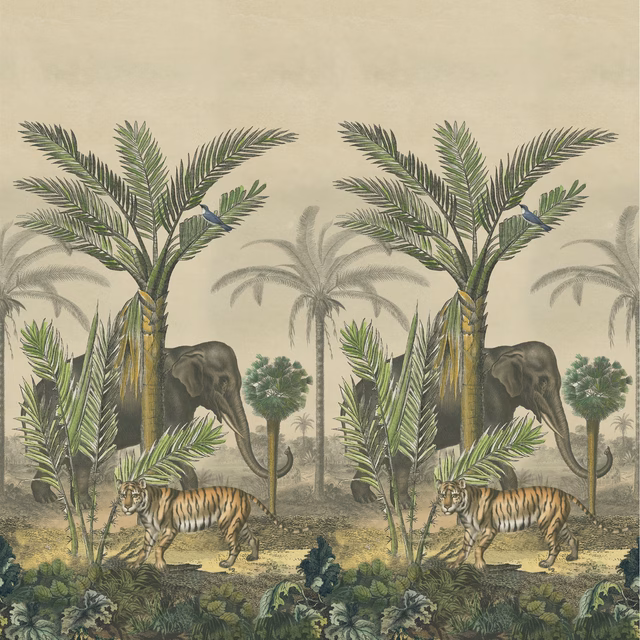 Palm Trail Scene 1 Sepia fabric
