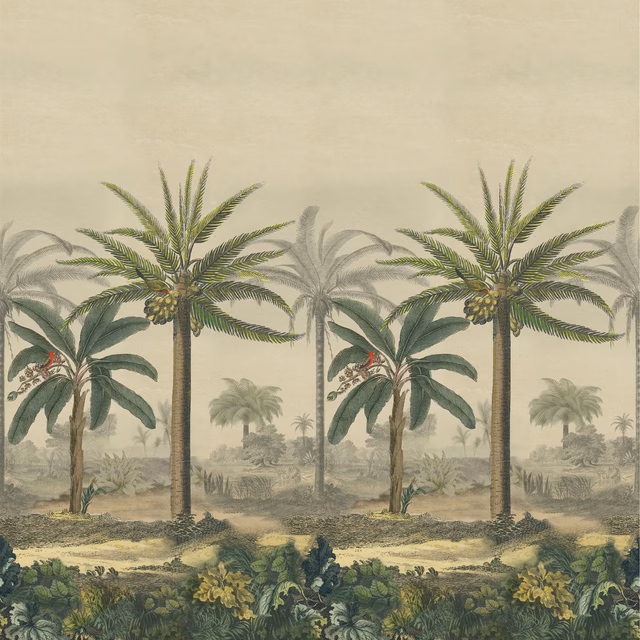 Palm Trail Scene 2 Sepia fabric