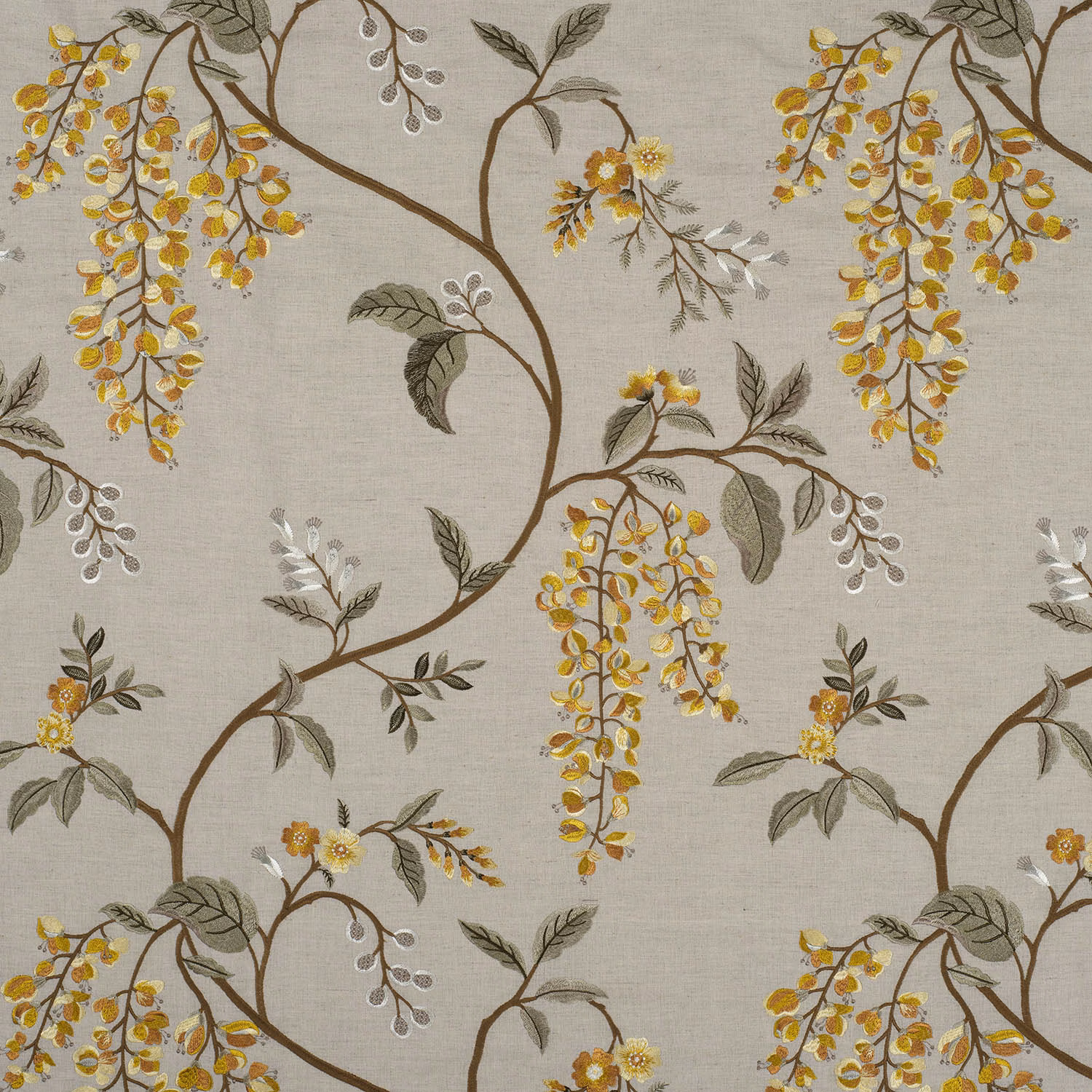 Wisteria Vine Linen Cardamom fabric