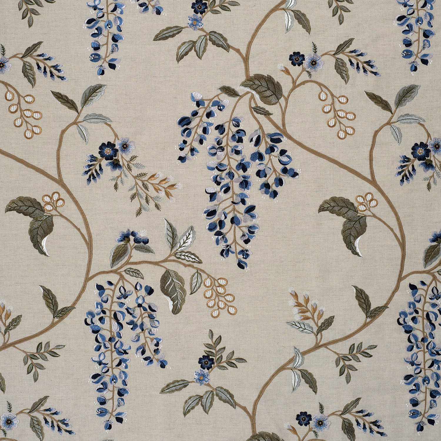 Wisteria Vine Linen Gentian Blue fabric