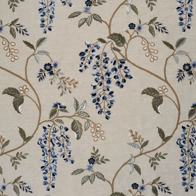 Wisteria Vine Linen Gentian Blue fabric