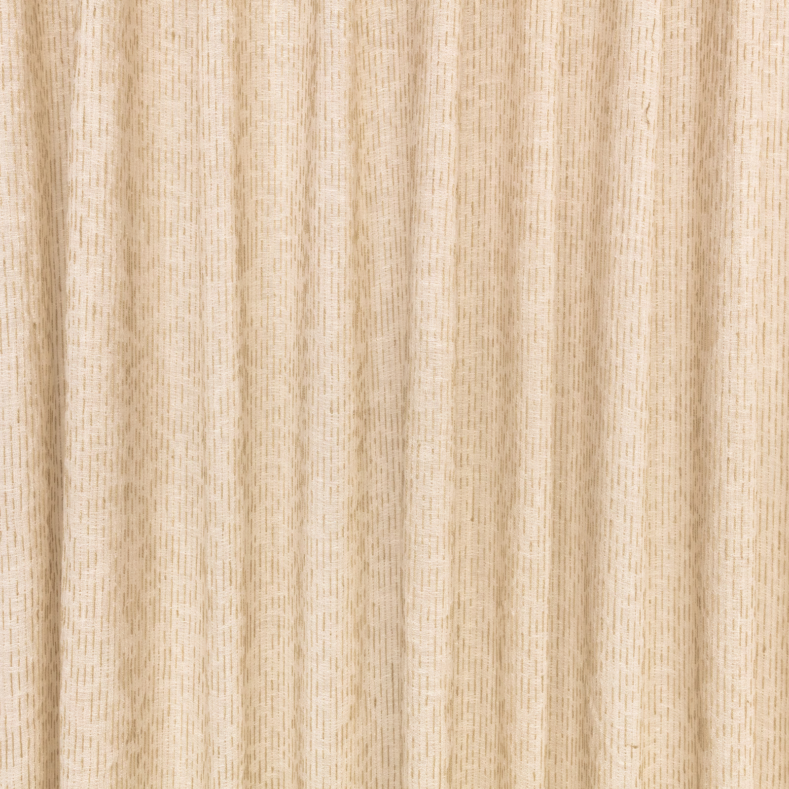 Warm natural beige drapery with fine vertical striations and softly slubbed texture