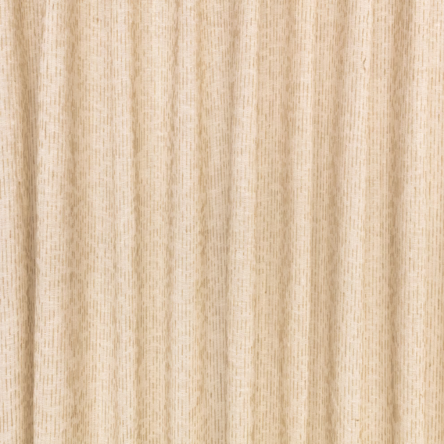 Warm natural beige drapery with fine vertical striations and softly slubbed texture