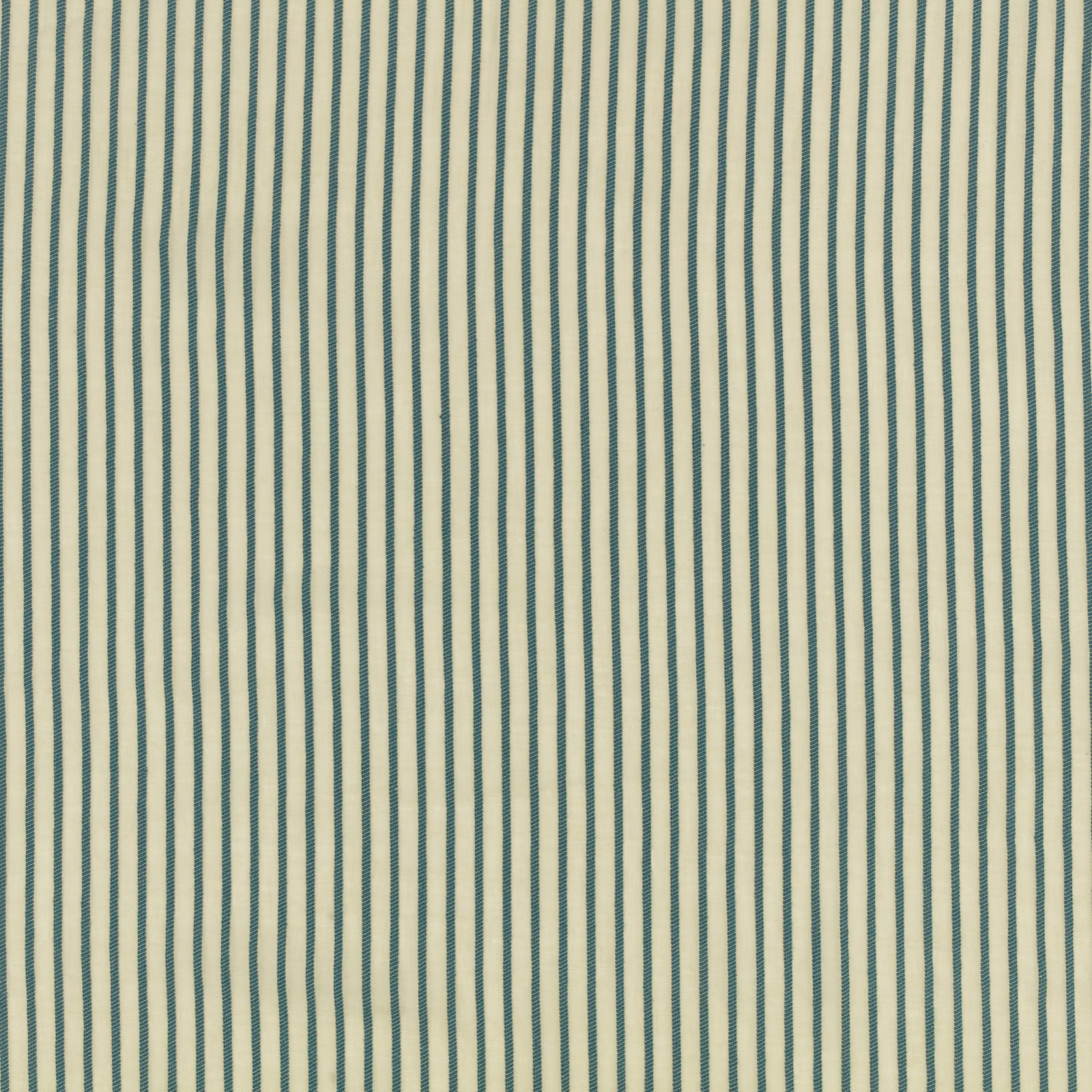 Muted teal pinstripes run vertically across a warm cream woven ground