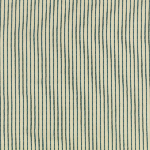 Muted teal pinstripes run vertically across a warm cream woven ground