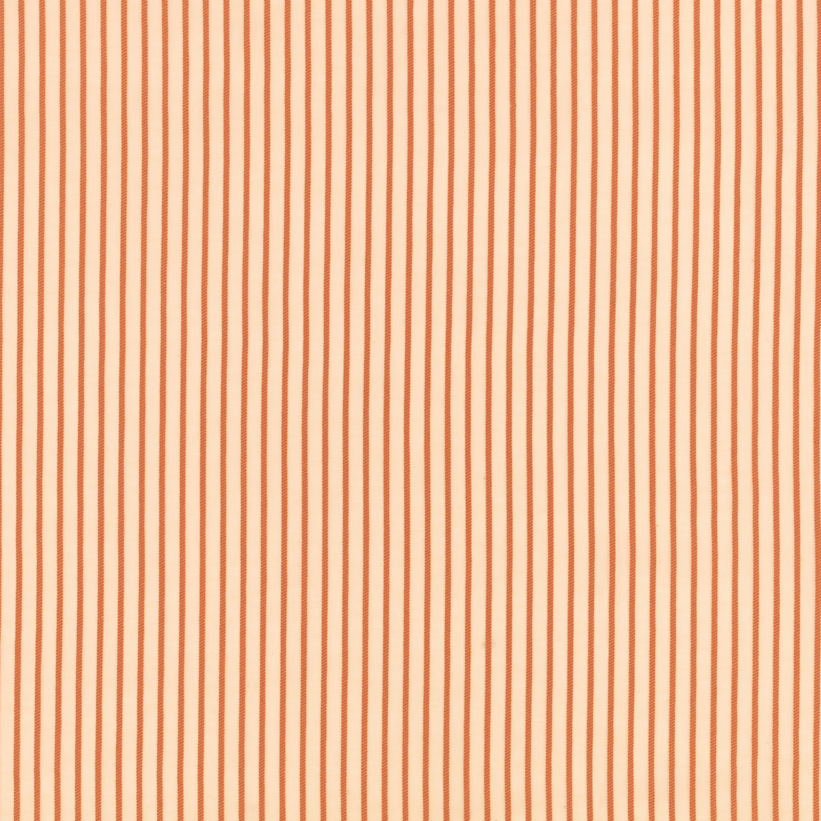 Warm tangerine and cream fabric with fine irregular vertical stripes
