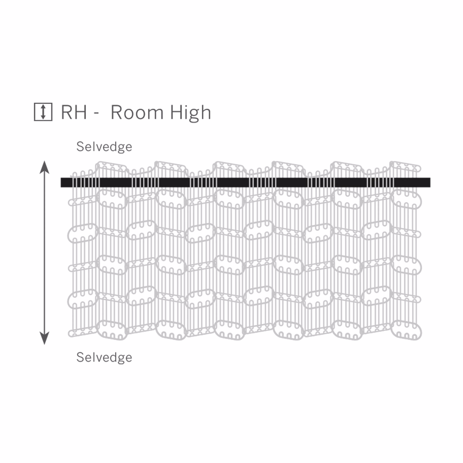 Monochrome technical diagram of Knot’s open looping weave between marked selvedges