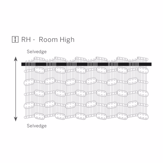 Monochrome technical diagram of Knot’s open looping weave between marked selvedges