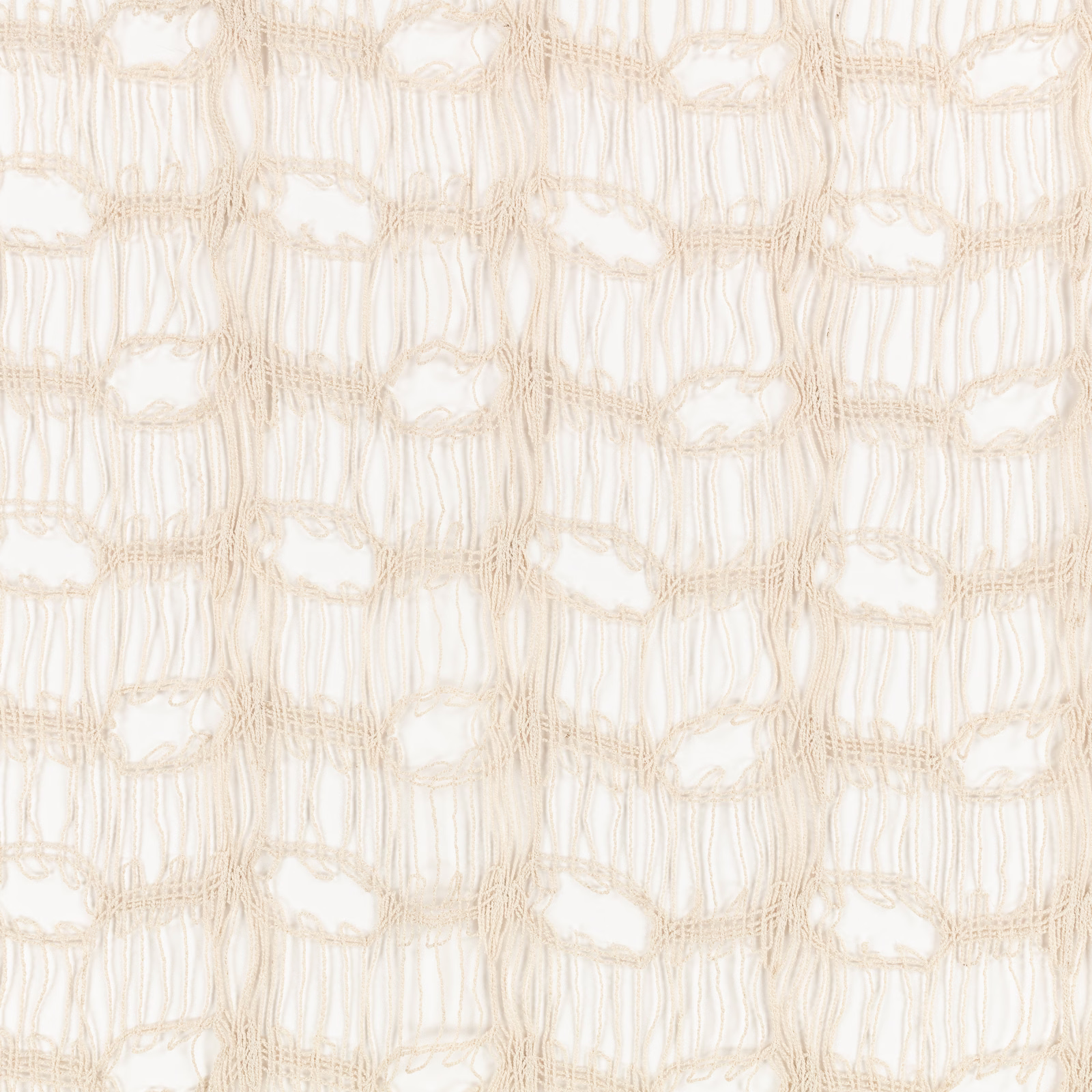Warm shell-cream open-weave fabric with irregular knotted lattice texture