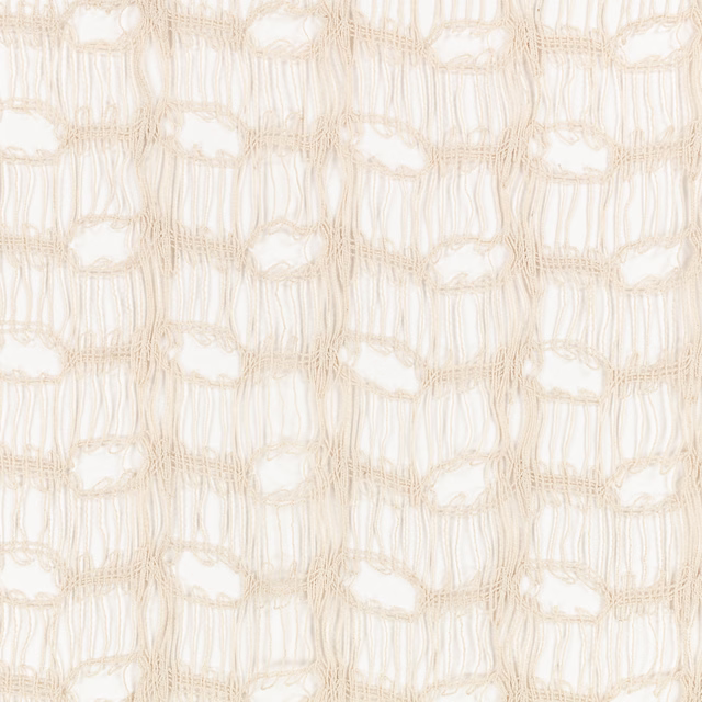 Warm shell-cream open-weave fabric with irregular knotted lattice texture