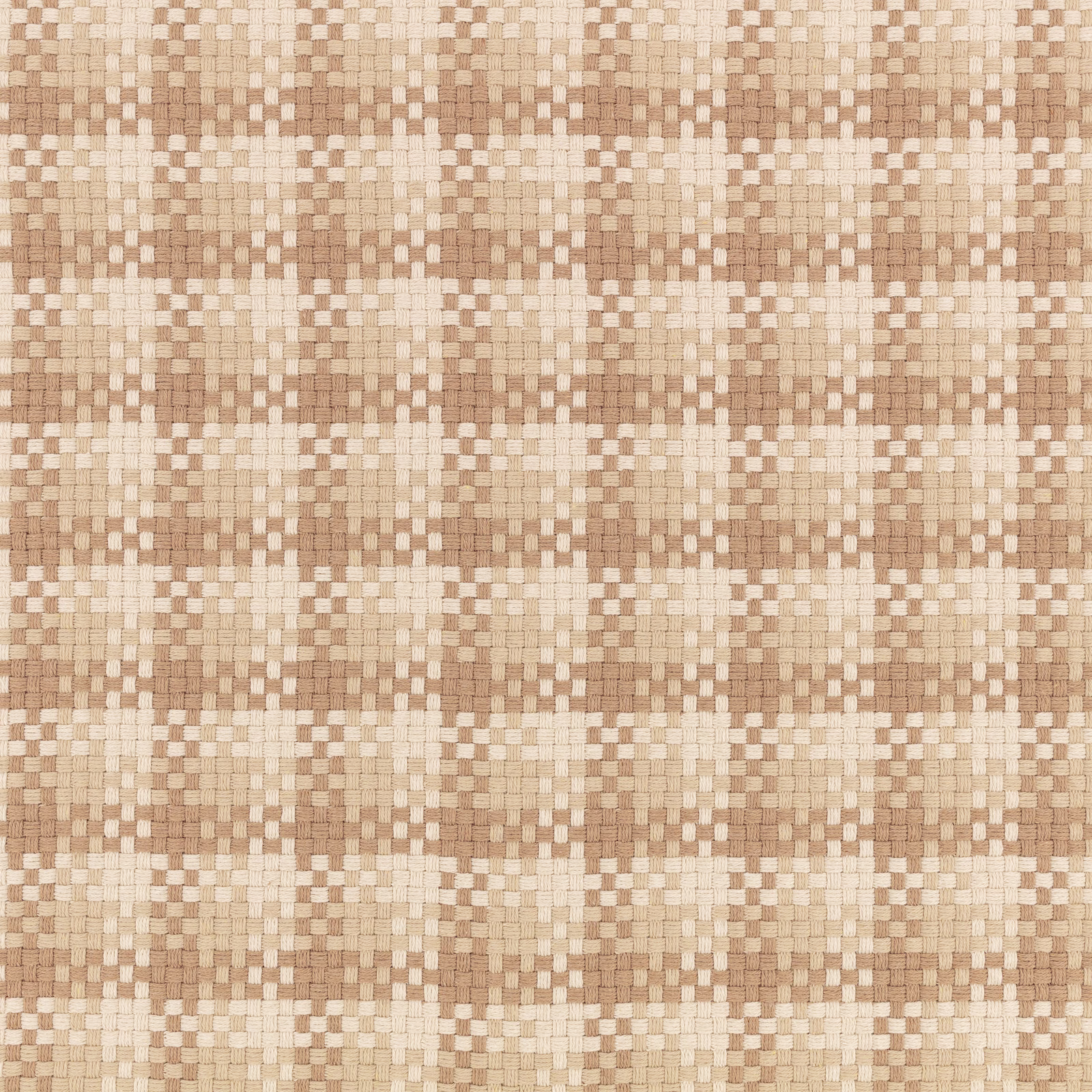 Warm cappuccino and cream pixel-check weave with softly raised, tactile texture
