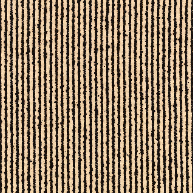 Cream woven upholstery with irregular black vertical stripes and a nubby tactile texture