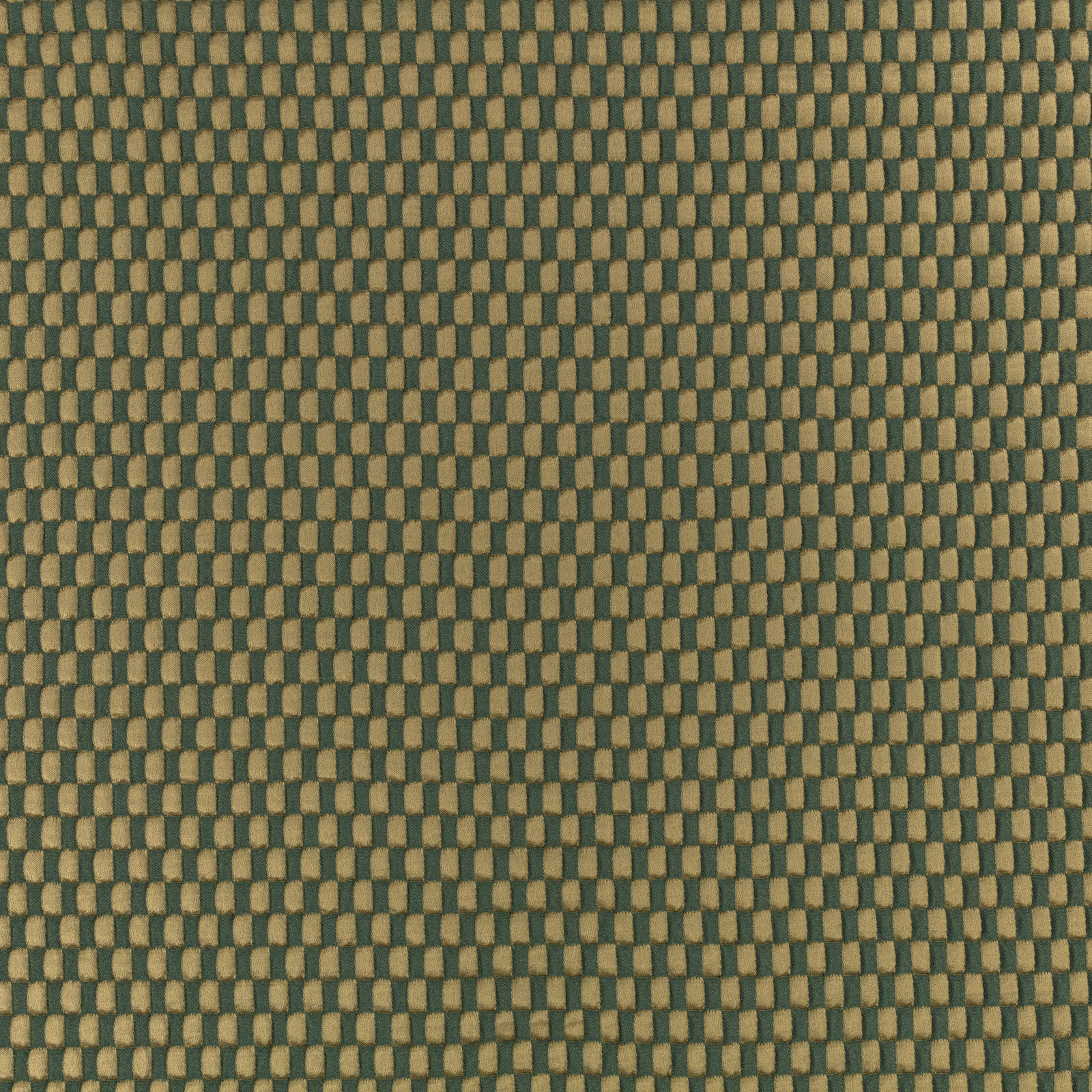 Close-up of deep ivy-green and ochre woven checks with a tactile textured surface
